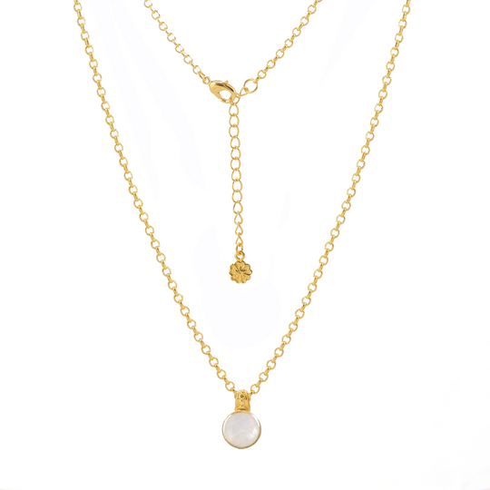 Charis Round Gemstone Necklace | Azuni London 22K Gold | Rainbow Moonstone Azuni London