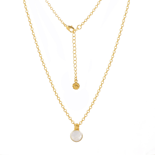 Charis Round Gemstone Necklace | Azuni London 22K Gold | Rainbow Moonstone Azuni London