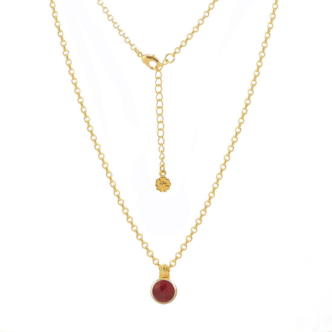 Charis Round Gemstone Necklace Ruby Azuni London