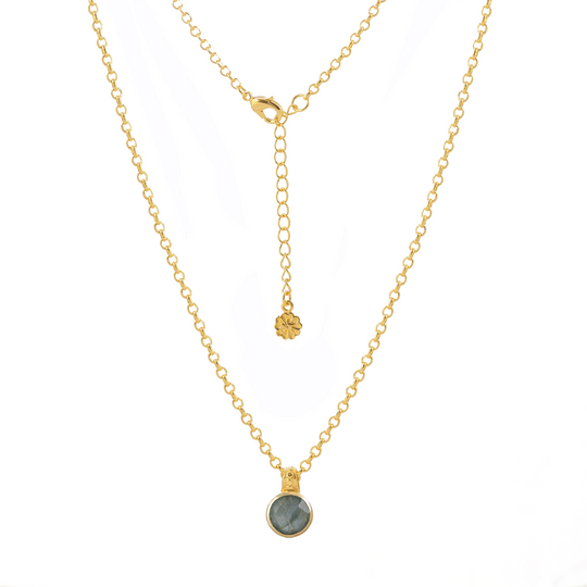 Charis Round Gemstone Necklace | Azuni London 22K Gold | Labradorite Azuni London