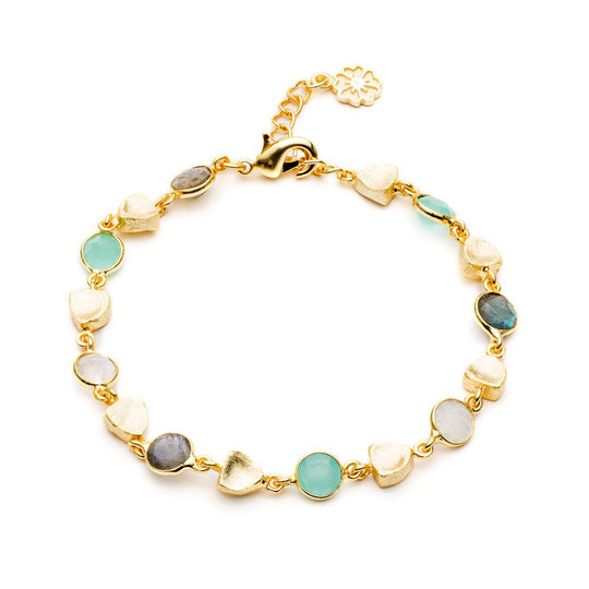 Sara Mixed Gemstone Bracelet | Azuni London 22K Gold | Rose Quartz Smoky Quartz Azuni London