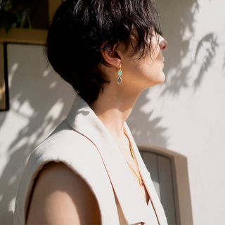 Charis Double Gemstone Earrings Pariba Onyx & Labradorite Azuni London