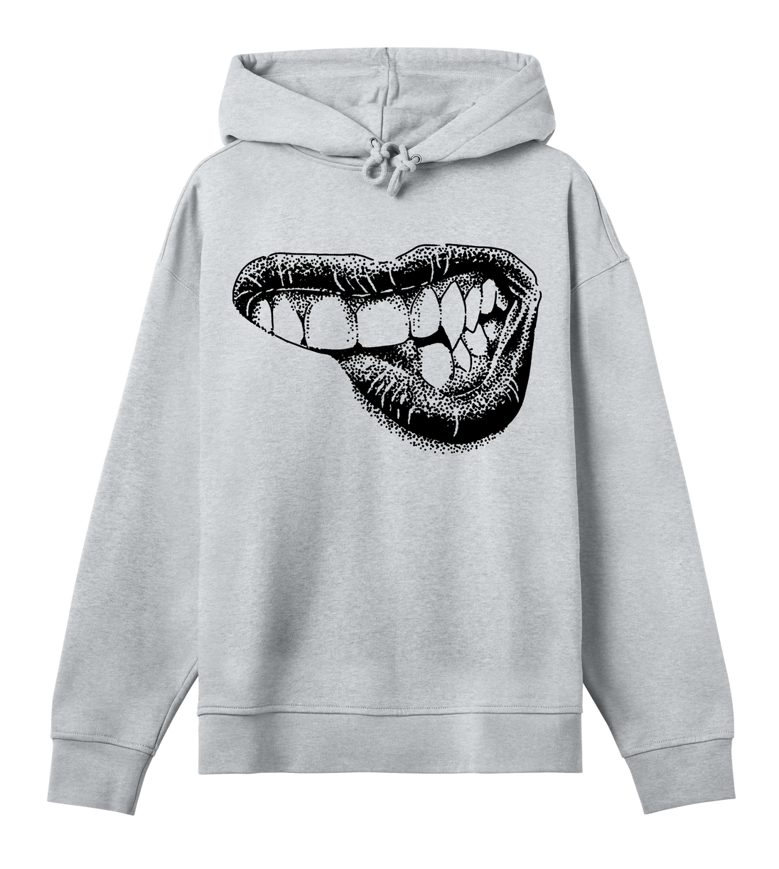 Lippy women's oversized grey hoodie with bold lip graphic and boxy fit
