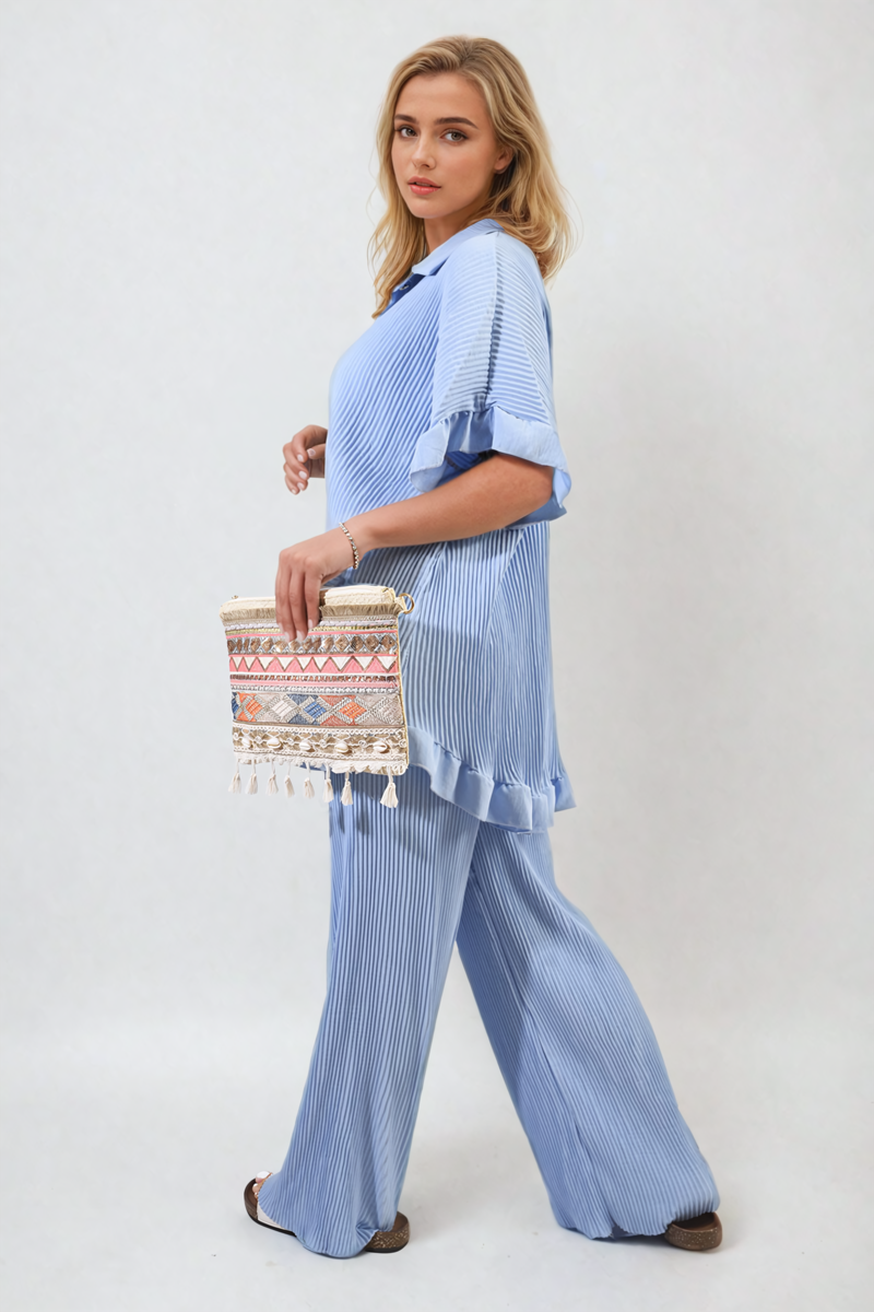 Ruffle Top and Wide Leg Trouser Co-ord Set