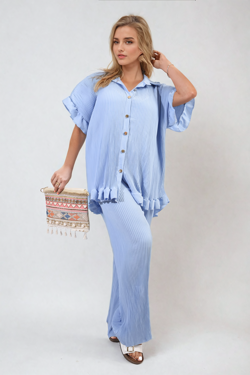 Ruffle Top and Wide Leg Trouser Co-ord Set