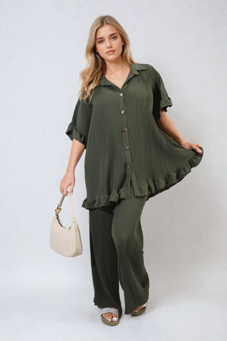 Ruffle Top and Wide Leg Trouser Co-ord Set