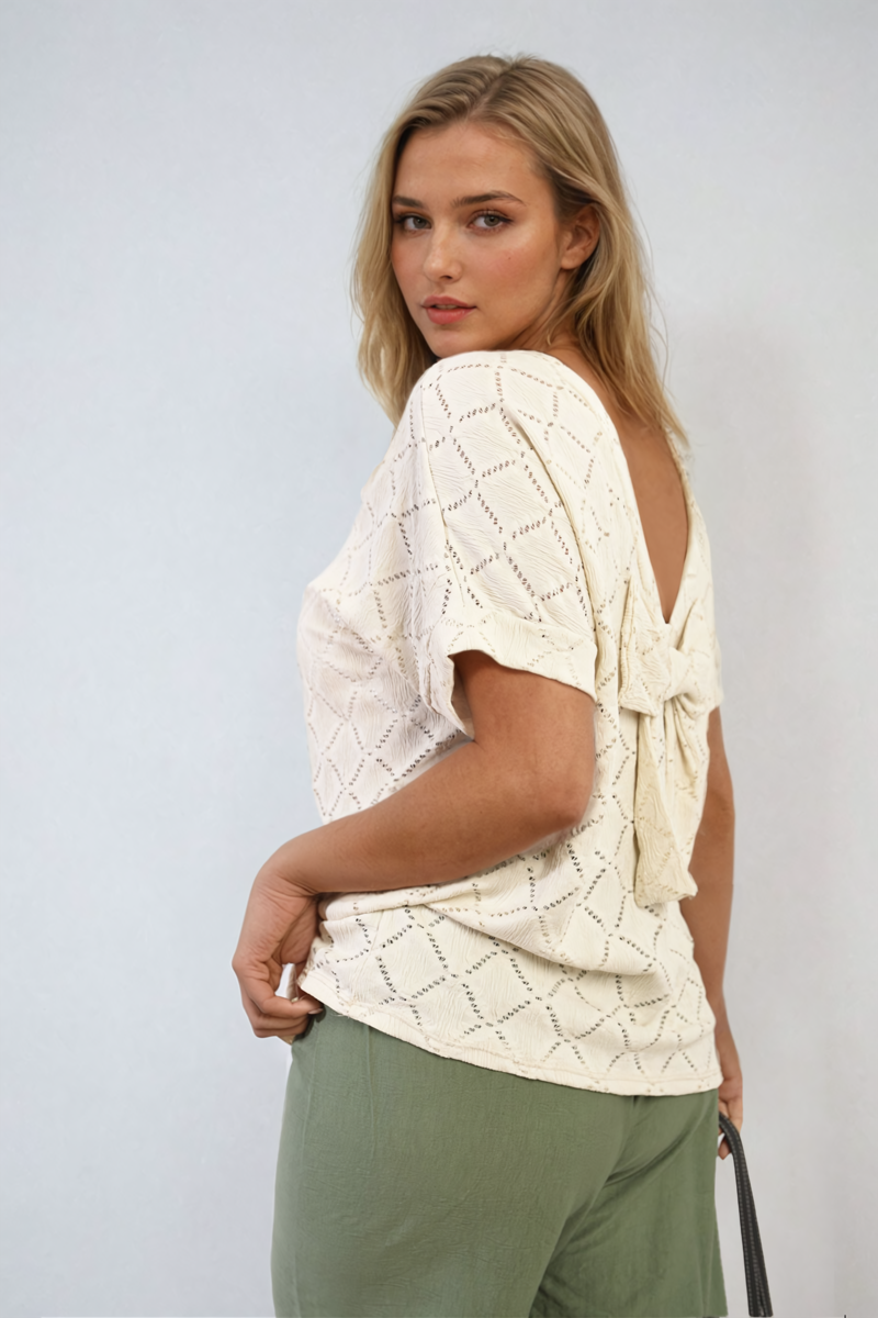 Bow Back Eyelet Top