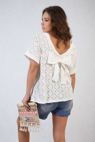 Bow Back Eyelet Top