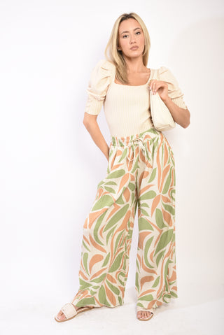 Floral Pattern Wide Leg Trousers