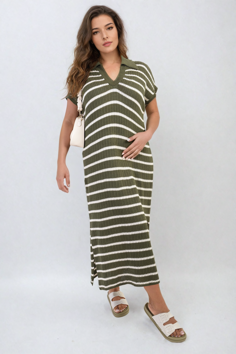 v neck midi dress