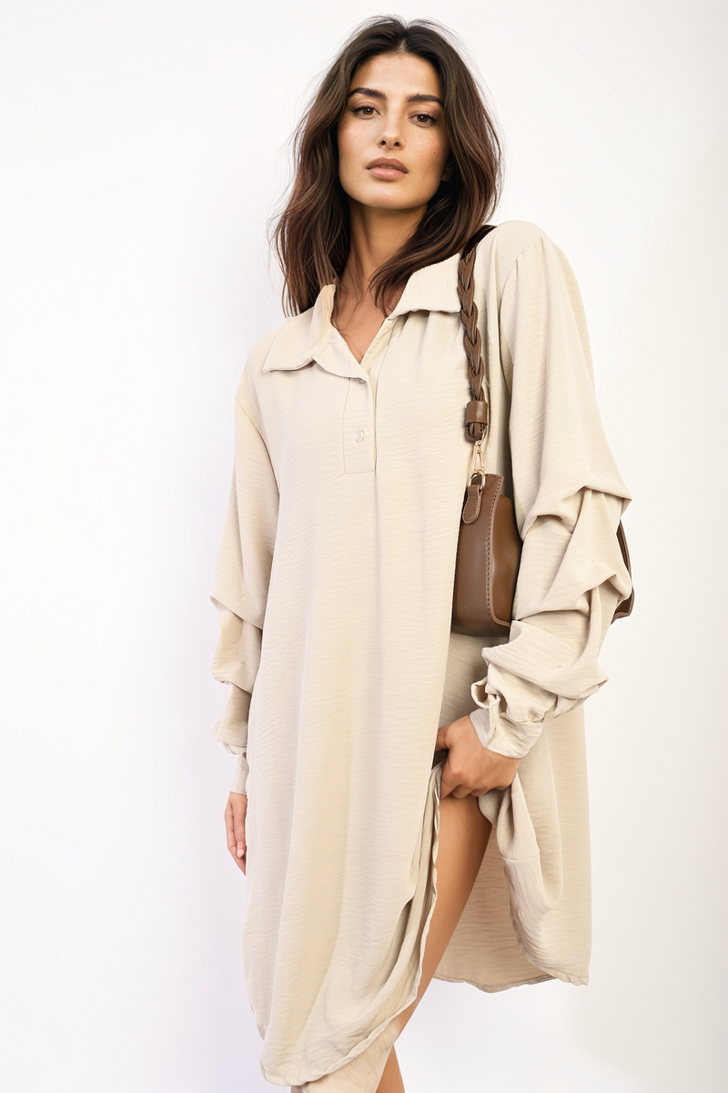 Ruffle Sleeve Pocket Button Front Blouse Dress