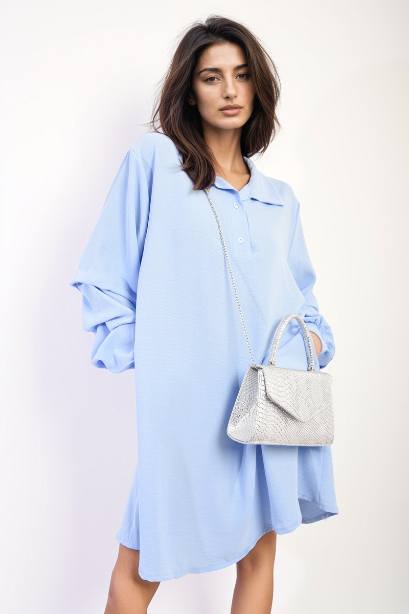 Ruffle Sleeve Pocket Button Front Blouse Dress