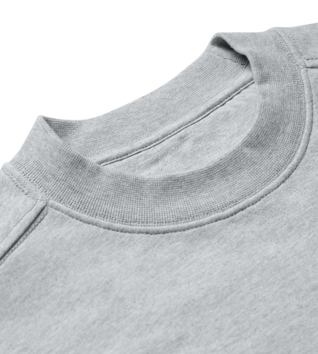 Close-up of grey Picante Oversized Sweatshirt neckline with ribbed collar and drop-shoulder seam details