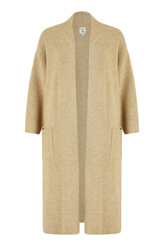 Yumi Oatmeal Knitted Maxi Cardigan With Pockets Yumi
