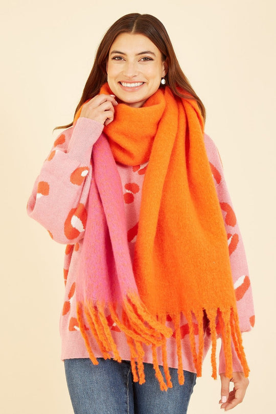 Yumi Pink And Orange Colour Block Scarf Yumi